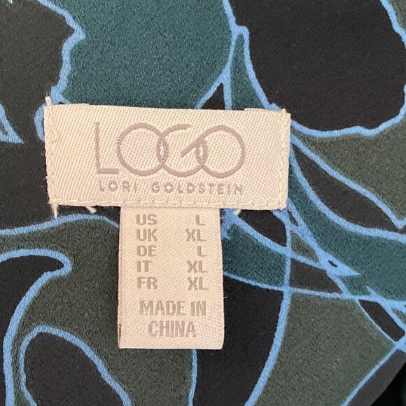 LOGO by Lori Goldstein Large L Green Stretch Woven Button Front Blouse Shirt Top - Picture 5 of 6